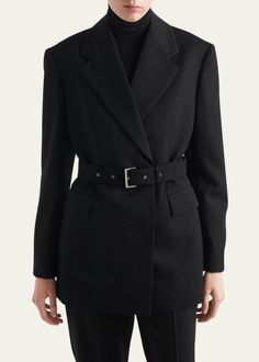 Prada Gabardine Belted Blazer - Bergdorf Goodman Prada Blazer, Belted Blazer, Full Sleeves, Black Blazer, Bergdorf Goodman, Blazers For Women, Full Sleeve, Mini Skirt, Prada