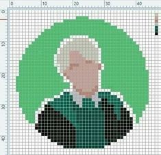 a cross stitch pattern with an old man's face and green hair on it