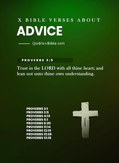 the bible verse about advice with an image of a white cross on green and black background