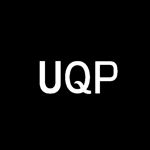 the letters uqp are in white on a black background, and there is no image to describe