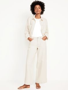 Mid-Rise Baggy Wide-Leg Jeans | Old Navy Affordable Relaxed Fit Wide Leg Pants, Cheap Cream Wide Leg Bottoms, Cheap Wide Leg Cream Bottoms, Cheap Casual Mid-rise Wide Leg Pants, Cheap Casual Wide Leg Cropped Pants, Cheap Basic Wide Leg Bottoms, Women's Jeans Old Navy, Cream Wide Leg Jeans, Wide Leg Jeans