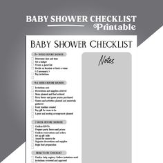 the baby shower checklist is shown in black and white, with an arrow pointing to it