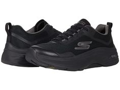 SKECHERS Max Cushioning Arch Fit - 220196 - Men's Shoes : Black : Get the most out of your workouts with the SKECHERS Max Cushioning Arch Fit - 220196. Low top silhouette with full lace closure and back heel loop. Man-made mesh mesh knit upper with padded collar. Breathable man-made lining. Removeable Skechers Arch Fit insole molds to foot. Lightweight ULTRA GO cushioned midsole. Durable Goodyear Performance Outsole for stability and traction. Imported. Measurements: Heel Height: 1 in Weight: 12 Walking Treadmill, Gym Lifting, Fit Man, Treadmill Workouts, Mens Skechers, Mens Shoes Black, Fit For Men, Workout Shoes, Kids Luggage