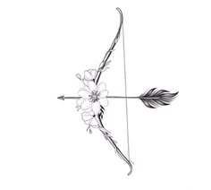 a drawing of an arrow with flowers on it