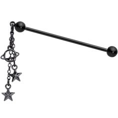 Star Industrial Piercing, Spiderbite Piercings, Saturn Charm, Industrial Bar Piercing, Black Planet, Ear Piercings Helix, Planet Saturn