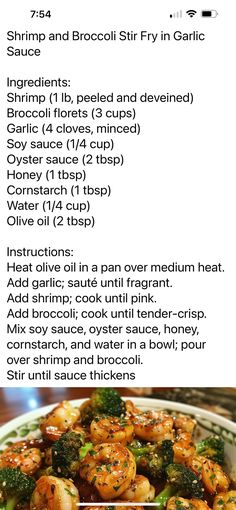 the recipe for shrimp and broccoli stir fry in garlic sauce is shown below