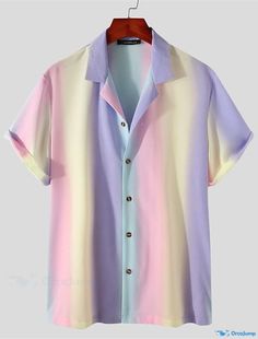 OrcaJump - Mens Large Rainbow Street Printed Short Sleeve Button Down Shirt - Classic Casual Summer Clothing Camisa Tie Dye, Eras Fits, Concert Ideas, Tie Dye Tops, Casual Dresses Plus Size, Swift Concert, Tour Outfits, Mens Button Up, Women Blouses