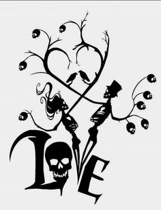 two skeletons in love with the word love