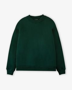 Made from 100% Cotton fabric, this crewneck features a slightly relaxed boxy fit with dropped shoulders.  Slightly relaxed 100% cotton Machine wash cold / hang to dry (recommended) Model is 6'1 wearing size L Forest Green Crewneck, Forest Green Sweatshirt, Forest Green Clothes, Dark Green Clothes, Saiki Cosplay, Green Sweatshirt Outfit, Dark Green Crewneck, Crew Neck Sweater Outfit, Dark Green Sweatshirt