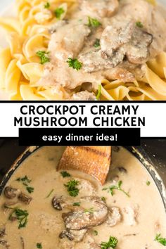 this slow cooker creamy mushroom chicken recipe is so delicious and easy to make