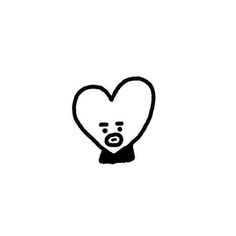 a black and white drawing of a heart with an emoticive face on it