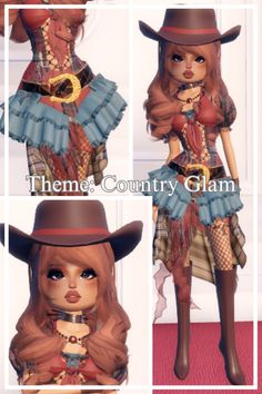 Dti Country Glam Outfit Idea, Outfit Combos Dress To Impress, Country Glam Dress To Impress, Cowboy Dress To Impress, Doll Dress To Impress, Country Glam, Dress To Impress Theme, Dress To Impress Themes, Dress To Impress Outfits