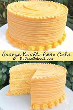 an orange vanilla bear cake on a white plate