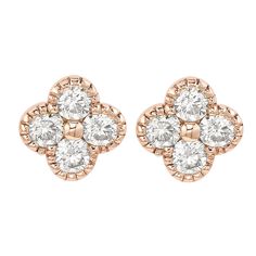 With elegance and subtlety, Suzy Levian once again creates a masterpiece so precise in detail and craftsmanship. These earrings embody class, luxury and style, with it's whimsical clover motifs. The clover stud design whispers the message that happiness renews itself everyday. These Suzy Levian earrings are made of high polished solid 14K rose gold and high quality, carefully-selected white round cut genuine diamonds, providing our customers with the finest accessories. These beautiful earrings Gemstone Brooch, Stud Design, Cubic Zirconia Jewelry, Jewelry Rings Diamond, Gemstone Necklace Pendant, Gemstone Bracelets, Diamond Earrings Studs, Diamond Studs, Jewelry Earrings Studs