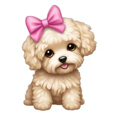 a small white dog with a pink bow on its head