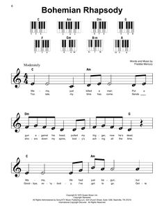 sheet music with the words bohemian rhapsody written in black and white