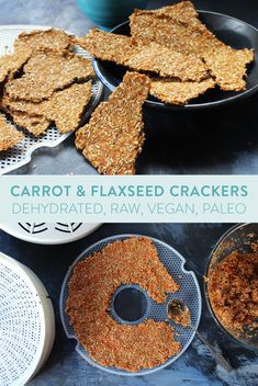 carrot and flaxed crackers are displayed on plates