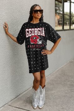 GEORGIA BULLDOGS GAME CHANGING ALL-OVER RHINESTONE SHORT SLEEVE T-SHIR Texas Tech Shirts, Gameday Couture, Texas Tech Red Raiders, Arkansas Razorbacks, Texas Tech, Dresses Xxl, Crewneck Dress, Georgia Bulldogs, Alabama Crimson