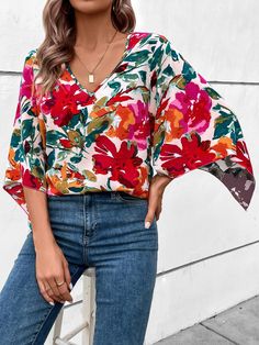 F00172951-102 Short Blouses, Loose Shirt, Casual Outerwear, Summer Crop Tops, Loose Shirts, Loose Blouse, Business Dresses, Women Shirts Blouse, Pattern Floral