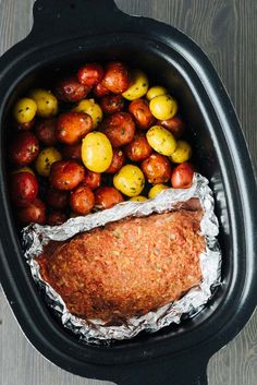 the food in the crock pot is ready to be cooked and put into the slow cooker