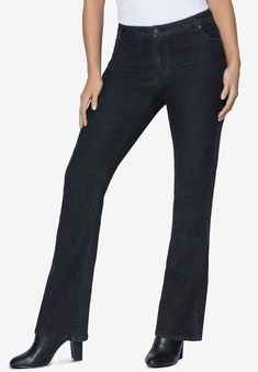 Premium stretch denim and a no-gap contoured waistband gives these jeans a curve-hugging hourglass fit that’s full-on flattering. The look is relaxed, Bootcut Jean, Swimsuits For All, Ladies Of London, Boot Cut Denim, Designer Jeans, Bottom Clothes, Bottoms Pants, Bootcut Jeans, Bell Bottom Jeans