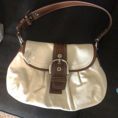 Brand New With Tags. Beautiful Interior Color With Creamy White And Brown Exterior. Coach Cream Pouch Shoulder Bag, Coach Cream Hobo Shoulder Bag, Coach Cream Bag With Leather Handles, Coach Cream Bag For Errands, Capsule Wardrobe Casual, Purse Outfit, Coach Hobo Bag, Vintage Leather Bag, Bags Coach