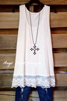 Plus Size Boutique | Angel Heart Boutique – Page 10 Plus Size Lace Dress, Ropa Upcycling, Dress Extender, White Lace Tank Top, Shabby Chic Clothes, Morning Dress, Plus Size Boutique, Plus Size Clothes, Lace Hem