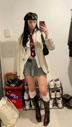 #latesummeroutfit #earlyfalloutfit #miniskirtoutfit #bootsoutfit #lacesocksoutfit #trendyoutfit #officesiren Lace Socks Outfit, Ny Street Style, Late Summer Early Fall, Late Summer Outfits, Aesthetic Outfit Ideas, Miniskirt Outfits, Spring Fits, Early Fall Outfit, Cool Fits