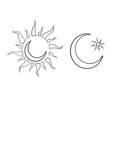 a black and white drawing of the sun and moon