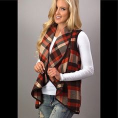 Nwot Perfect For Fall Altard State Waterfall Vest! Soft And Warm. Not Too Heavy. Will Fit Xs-Medium Red Vest For Fall Layering, Brown Vest For Layering In Fall, Brown Vest For Fall Layering, Winter Plaid Outerwear For Layering, Plaid Outerwear For Winter Layering, Fitted Plaid Outerwear For Fall, Fitted Plaid Cardigan For Fall, Fitted Denim Vest For Fall, Brown Workwear Vest For Fall