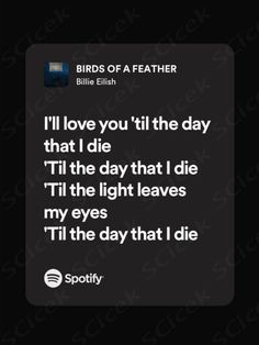 birds of a featherer text on a black background with the words i'll love you'til the day that i die