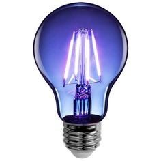 a blue light bulb that is turned on with purple lights inside it and the bulbs are lit up