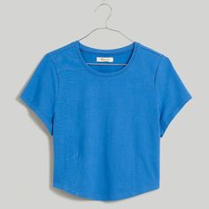 Nwt Madewell Women's Heavyweight Jersey Crewneck Crop T-Shirt Blue Size Xxs Regular Fit Crop Length Heavyweight Cotton Jersey Crewneck Tee Short Sleeves Rounded Shirttail Hem Darts Through The Bodice Pullover 100% Cotton New With Tags Please Review All Photos And Comment With Any Questions. Madewell Shirts, High Point, Striped Tee, Crew Neck Tee, Sleeve Cotton, Blue Fashion, Black Tee, Madewell, Short Sleeves Tops