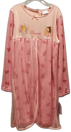 Pajama Gown, Long Sleeve Night Gown, Girls Pajama, Disney Princess Cinderella, Princess Belle, Girls Sleepwear, Princess Cinderella, Princess Girl, Girls Pajamas