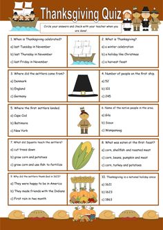 thanksgiving quiz with pictures and text on it