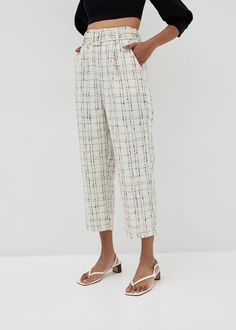 Audrie Tweed Tailored Peg Leg Pants | Love, Bonito US Spring Tweed Bottoms With Pockets, Tweed Pants For Business Casual, Tweed Trousers For Business Casual, Tweed Bottoms With Pockets For Work, Fall Tweed Trousers, Chic Tweed Pants For Workwear, Peg Leg, Online Love, Love Bonito