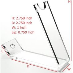 an image of a glass display stand with measurements