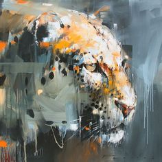 an abstract painting of a white tiger's face