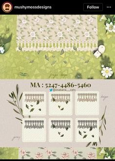 the cross stitch pattern is shown in three different colors and sizes, including white flowers