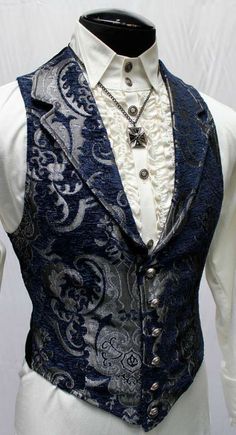 Item description from: SHRINE ARISTOCRAT VEST Blue/Silver Tapestry Aristocrat Vest makes a grand statement of style for the bon vivant. Add a colorful cravat or towering top hat and party like it’s 1899! Victorian Vampire, Steampunk Clothing, Steampunk Fashion, Fantasy Fashion, Character Outfits, Costume Design, Gothic Fashion, Victorian Fashion, Character Concept