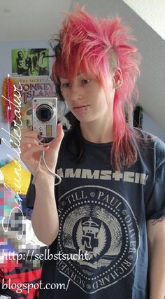 Deathhawk Down, Half Mohawk, Rammstein Shirt, Pink Mullet, Pink Mohawk, Chica Punk, Androgynous Hair