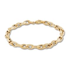 Dazzling twisted oval links entwine along the entire length of this classic men's chain bracelet. 14K Yellow Gold The 9-inch bracelet secures with a lobster clasp. From the Lusso by Italia D'Oro Collection. Exclusively available from Jared® the Galleria of Jewelry. Luxury Figaro Chain Bracelet With Oval Link, Luxury Oval Link Chain Bracelet With Figaro Chain, Classic Yellow Gold Oval Link Bracelet, Luxury Bracelet With Figaro Chain And Oval Link, Formal Figaro Chain Bracelet With Oval Link, Classic Oval Link Chain Bracelet Tarnish Resistant, Classic Gold Chain Bracelet With Oval Links, Classic 14k Gold Oval Link Bracelet, Classic Yellow Gold Oval Link Chain Bracelet