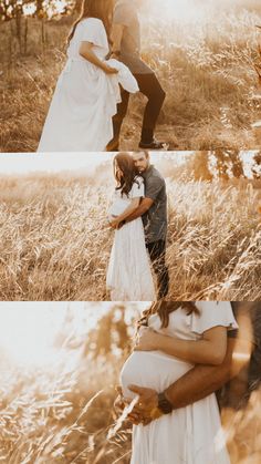 a man and woman are kissing in tall grass