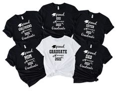 Mix and match to create the perfect gifts for Personalized Graduation Shirts Please, check and review all photos. ♥ HOW TO ORDER MULTIPLE SHIRTS ♥ For each t-shirt: → Pick your t-shirt color, → Pick your t-shirt type and size, →Add your personalization Please specify: →Add your personalization Example: - Mom → Select the quantity, → Click add to cart. Repeat 1,2,3 for the next shirt. *If you have any comments or questions about personalization, please do not hesitate to contact us. ♥ SIZING AND Graduation Shirts For Family, Class Of 2022 Graduation, 2022 Graduation, Graduation Shirt, 2024 Graduation, Class Of 2022, Graduation Shirts, Class Of 2024, Color Pick