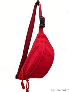 BagForLove - Red Casual Zip Front Fanny Pack with Spacious Capacity Large Capacity Red Nylon Bag, Trendy Red Bags For Outdoor Activities, Functional Red Bags With Pockets, Red Nylon Bag With Pockets, Red Nylon Bags With Pockets, Red Bags With Pockets For Outdoor Activities, Word Wrap, Waist Bags, Pink Beige