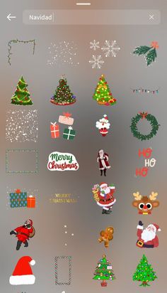 christmas stickers are displayed on an iphone's screen, with santa claus and other holiday decorations