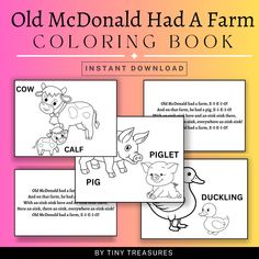 the old mcdonald had a farm coloring book instant printable for kids and grown - ups