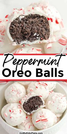 peppermint oreo balls in a white bowl