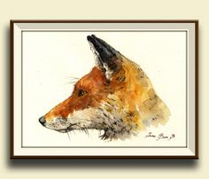 a watercolor painting of a fox's head