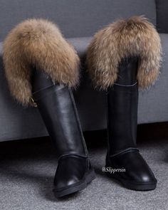 size US 5-12 in stock, ship worldwide, shop at www.slippersin.com Boots Uggs, Fur Snow Boots, Leather Snow Boots, Black Leather Riding Boots, Fur Heels, Leather Knee Boots, Search Quotes, Leather Knee High Boots, Couture Shoes